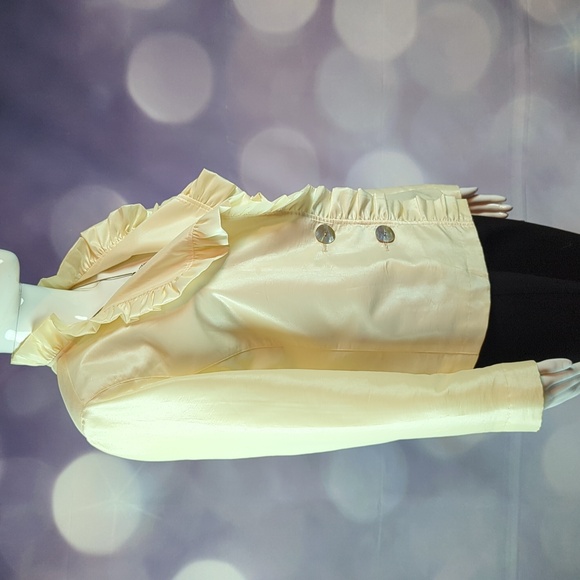 Debra DeRoo sz S Exquisite Ruffled Long Sleeve Taffeta Blazer w Shell Buttons - Picture 5 of 8